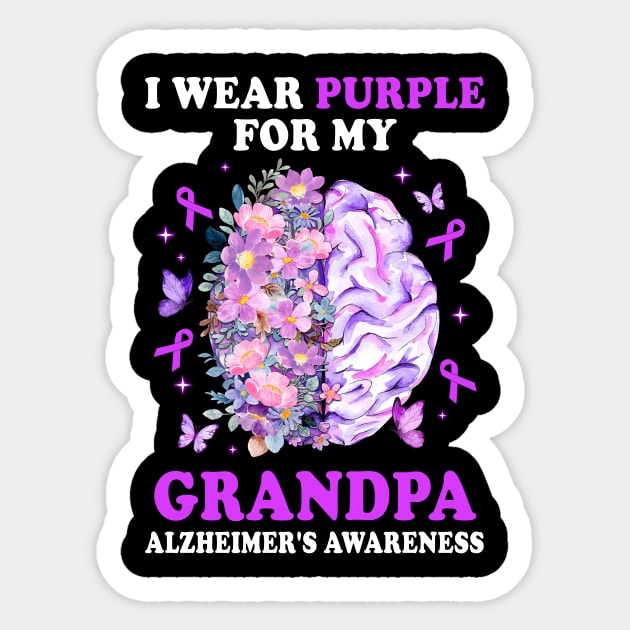 I Wear Purple For My Grandpa Alzheimer's Awareness Brain Sticker by James Green